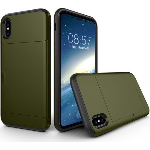 Mobigear Card Coque iPhone XS Coque arrière Rigide Anti-Chocs avec Porte-Cartes - Vert armée