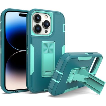 Mobigear Heavy Armor Stand Coque iPhone 14 Pro Coque arrière Rigide Anti-Chocs avec Support Amovible - Vert