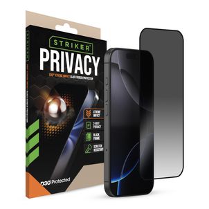 Striker Xtreme Impact Privacy iPhone 16 Pro Verre trempé Protection d'écran - Compatible coque - Noir