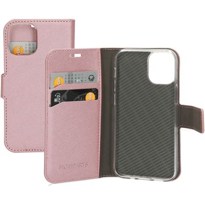 Mobiparts Saffiano Housse iPhone 12 Mini Etui Porte-Monnaie - Rose