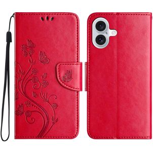 Mobigear Flowers Housse iPhone 16 Etui Porte-Monnaie - Rouge