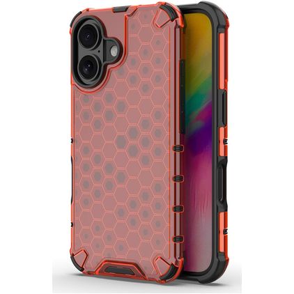 Mobigear Honeycomb Coque iPhone 16 Coque arrière Rigide Anti-Chocs - Rouge