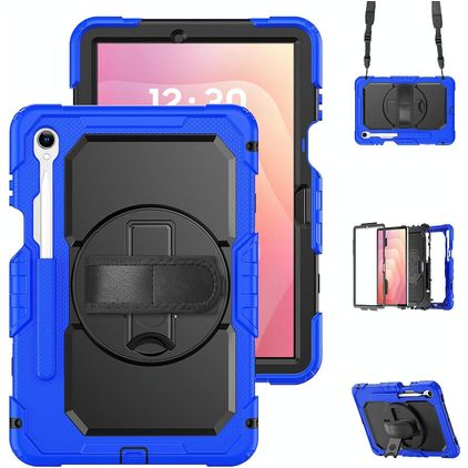 Mobigear SureGrip XGuard Coque Samsung Galaxy Tab S11 Coque arrière en Plastique rigide,Silicone + Porte-crayon + Bandoulière + Support Amovible - Dark Blue