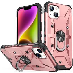 Mobigear Armor Ring Coque iPhone 14 Coque arrière Rigide Anti-Chocs avec Anneau-Support - Rose doré