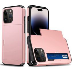Mobigear Card Coque iPhone 15 Pro Coque arrière Rigide Anti-Chocs avec Porte-Cartes - Rose doré