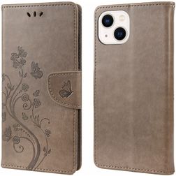 Mobigear Flowers Housse iPhone 14 Etui Porte-Monnaie - Gris