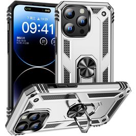 Mobigear Armor Ring Coque iPhone 16 Pro Max Coque arrière Rigide Anti-Chocs avec Anneau-Support - Argent