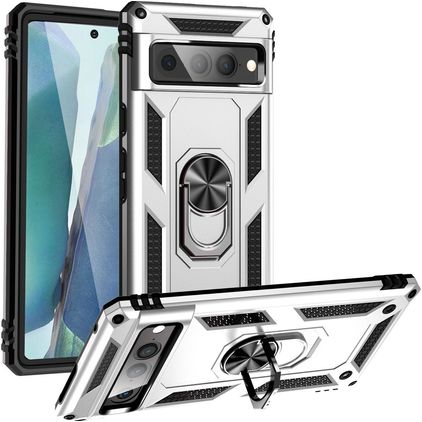 Mobigear Armor Ring Google Pixel 7 Pro Plastique rigide Coque arrière Antichoc avec bague de maintien - Argent