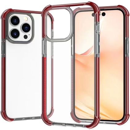 Mobigear Full Bumper Coque iPhone 14 Pro Coque arrière Rigide Anti-Chocs - Transparent / Rouge