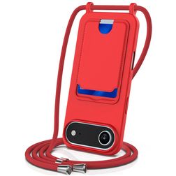 Mobigear Lanyard Card iPhone Air Silicone Coque avec cordon et porte-cartes - Rouge