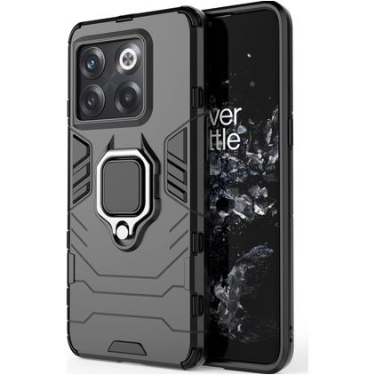 Mobigear Armor Ring OnePlus 10T Plastique rigide Coque arrière Antichoc avec bague de maintien - Noir