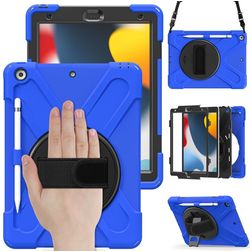 Mobigear SureGrip XGuard Coque iPad 9 (2021) Coque arrière en Plastique rigide,Silicone + Porte-crayon + Bandoulière + Support Amovible - Bleu