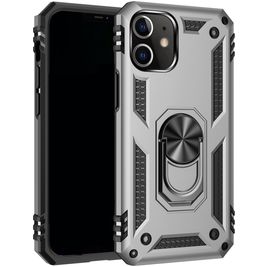 Mobigear Armor Ring Coque iPhone 12 Coque arrière Rigide Anti-Chocs avec Anneau-Support - Argent