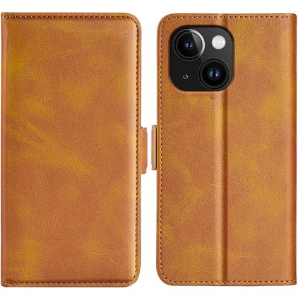 Mobigear Slim Magnet Housse iPhone 15 Etui Porte-Monnaie - Cognac