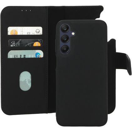 Mobiparts Samsung Galaxy A25 Coque Cuir véritable Étui 2en1 avec coque amovible Portefeuille - Noir