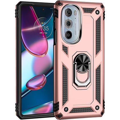 Mobigear Armor Ring Coque Motorola Edge 30 Pro Coque arrière Rigide Anti-Chocs avec Anneau-Support - Rose doré