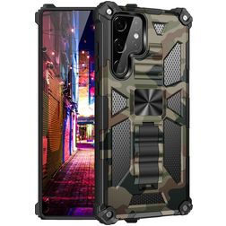Mobigear Armor Stand Samsung Galaxy S22 Ultra Plastique rigide Coque arrière Antichoc avec béquille - Vert