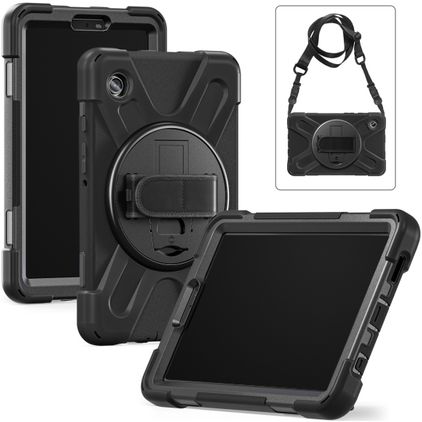Xccess Survivor All-round Coque Samsung Galaxy Tab A9 Plus (2023) Coque arrière en Plastique rigide,Silicone + Bandoulière + Support Amovible - Noir