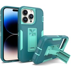 Mobigear Heavy Armor Stand Coque iPhone 14 Pro Coque arrière Rigide Anti-Chocs avec Support Amovible - Vert