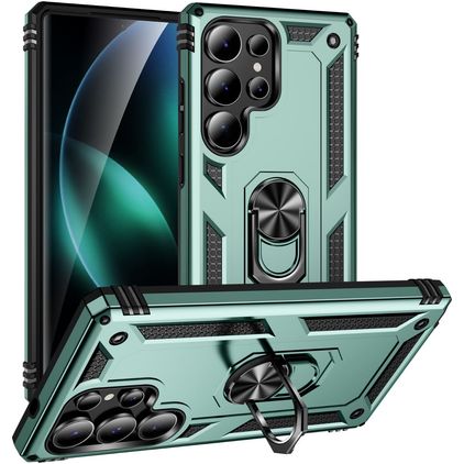 Mobigear Armor ring Coque Samsung Galaxy S25 Ultra Coque arrière Rigide Anti-Chocs avec Anneau-Support - Vert