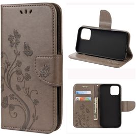 Mobigear Flowers Housse iPhone 12 Etui Porte-Monnaie - Gris