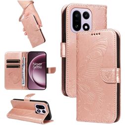 Mobigear Butterfly Housse OnePlus 15 Etui Porte-Monnaie - Rose doré