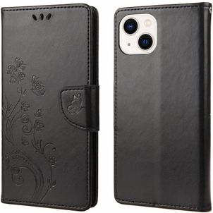 Mobigear Flowers Housse iPhone 14 Plus Etui Porte-Monnaie - Noir