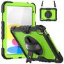 Mobigear SureGrip Xtreme Coque iPad 11 (2025) Coque arrière en Plastique rigide,Silicone + Bandoulière + Support Amovible - Noir / Vert