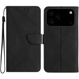 Mobigear Stitch Housse iPhone 17 Pro Etui Porte-Monnaie - Noir
