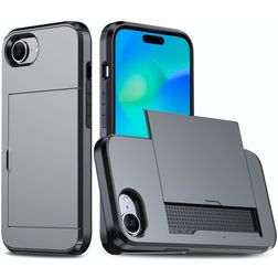 Mobigear Card Coque iPhone 16e Coque arrière Rigide Anti-Chocs avec Porte-Cartes - Gris