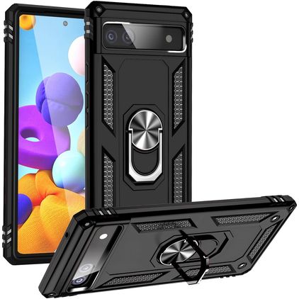 Mobigear Armor Ring Coque Google Pixel 6a Coque arrière Rigide Anti-Chocs avec Anneau-Support - Noir