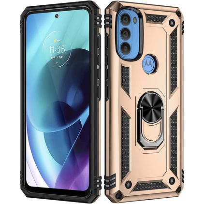 Mobigear Armor Ring Motorola Moto G71 5G Plastique rigide Coque arrière Antichoc avec bague de maintien - Or