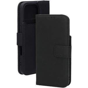 Mobiparts Wallet Housse iPhone 16 Pro MagSafe Etui en Cuir Véritable Porte-Monnaie - Noir