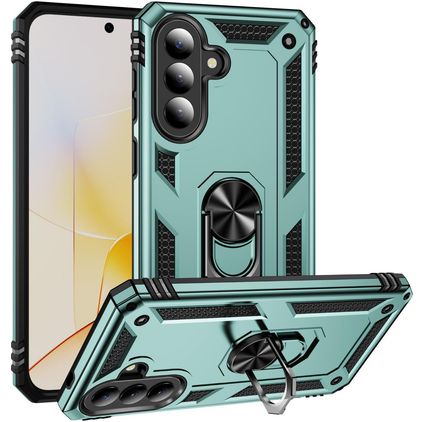 Mobigear Armor ring Samsung Galaxy A57 Plastique rigide Coque arrière Antichoc avec bague de maintien - Vert foncé