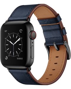 Mobigear Firenze Bracelet Cuir Apple Watch Fermeture boucle ardillon - 49/46/45/44 mm - Dark Blue
