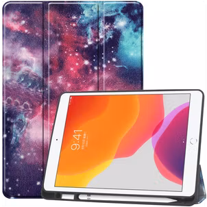 Mobigear Tri-Fold Gel Coque iPad 9 (2021) Etui en TPU,Similicuir + Porte-crayon - Galaxie