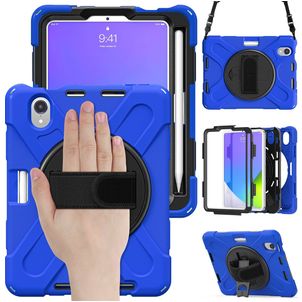 Mobigear SureGrip XGuard Coque iPad Mini 6 (2021) Coque arrière en Plastique rigide,Silicone + Porte-crayon + Bandoulière + Support Amovible - Bleu