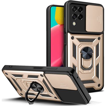 Mobigear Armor Ring Cam Slide Coque Samsung Galaxy M53 Coque arrière Rigide Anti-Chocs avec Anneau-Support - Or