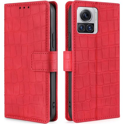 Mobigear Croco Motorola Edge 30 Ultra Étui Portefeuille - Rouge