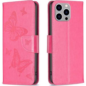 Mobigear Butterfly Housse iPhone 15 Pro Max Etui Porte-Monnaie - Magenta