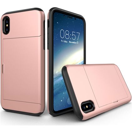 Mobigear Card Coque iPhone XS Coque arrière Rigide Anti-Chocs avec Porte-Cartes - Rose doré