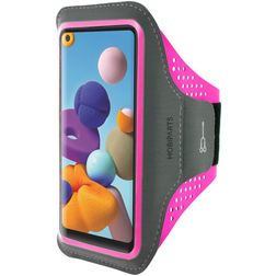 Mobiparts Comfort Fit Brassard Téléphone Samsung Galaxy A21s Brassard Coque de Sport en Neoprène - Neon Pink