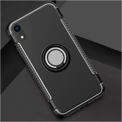 Mobigear Armor Ring Coque iPhone XR Coque arrière Rigide Anti-Chocs avec Anneau-Support - Noir