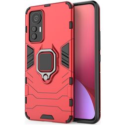 Mobigear Armor Ring Coque Xiaomi 12 Lite Coque arrière Rigide Anti-Chocs avec Anneau-Support - Rouge