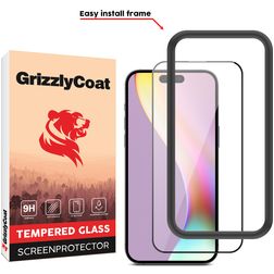 GrizzlyCoat Easy Fit iPhone 15 Plus Verre trempé Protection d'écran - Compatible coque + Cadre de pose - Noir