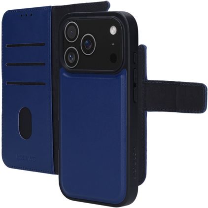 Mobiparts Housse iPhone 17 Pro Etui avec Coque Détachable en Cuir Véritable Porte-Monnaie - Bleu