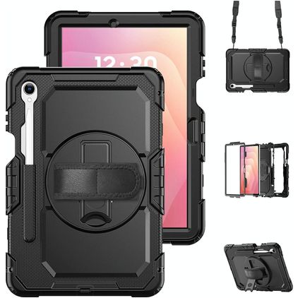 Mobigear SureGrip XGuard Samsung Galaxy Tab S11 Plastique rigide / Silicone Coque arrière + Porte-stylet + Bandoulière + Support - Noir