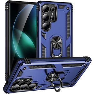 Mobigear Armor ring Coque Samsung Galaxy S25 Ultra Coque arrière Rigide Anti-Chocs avec Anneau-Support - Bleu