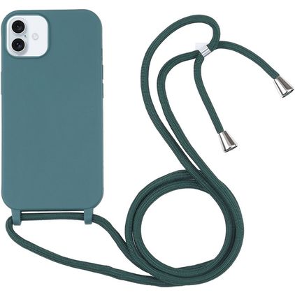 Mobigear Lanyard iPhone 16 Plus Coque avec cordon en Silicone - Vert