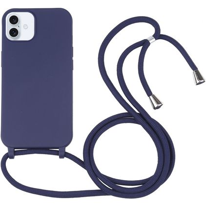 Mobigear Lanyard iPhone 16 Coque avec cordon en Silicone - Dark Blue